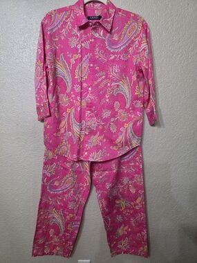 Lauren Ralph Lauren Womens Pink Paisley Cotton Pajama Set